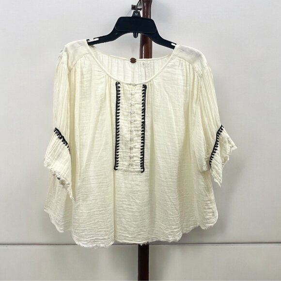 FP One Women's Boho Peasant Embroidered Top in Ivory Size M - Picture 1 of 8